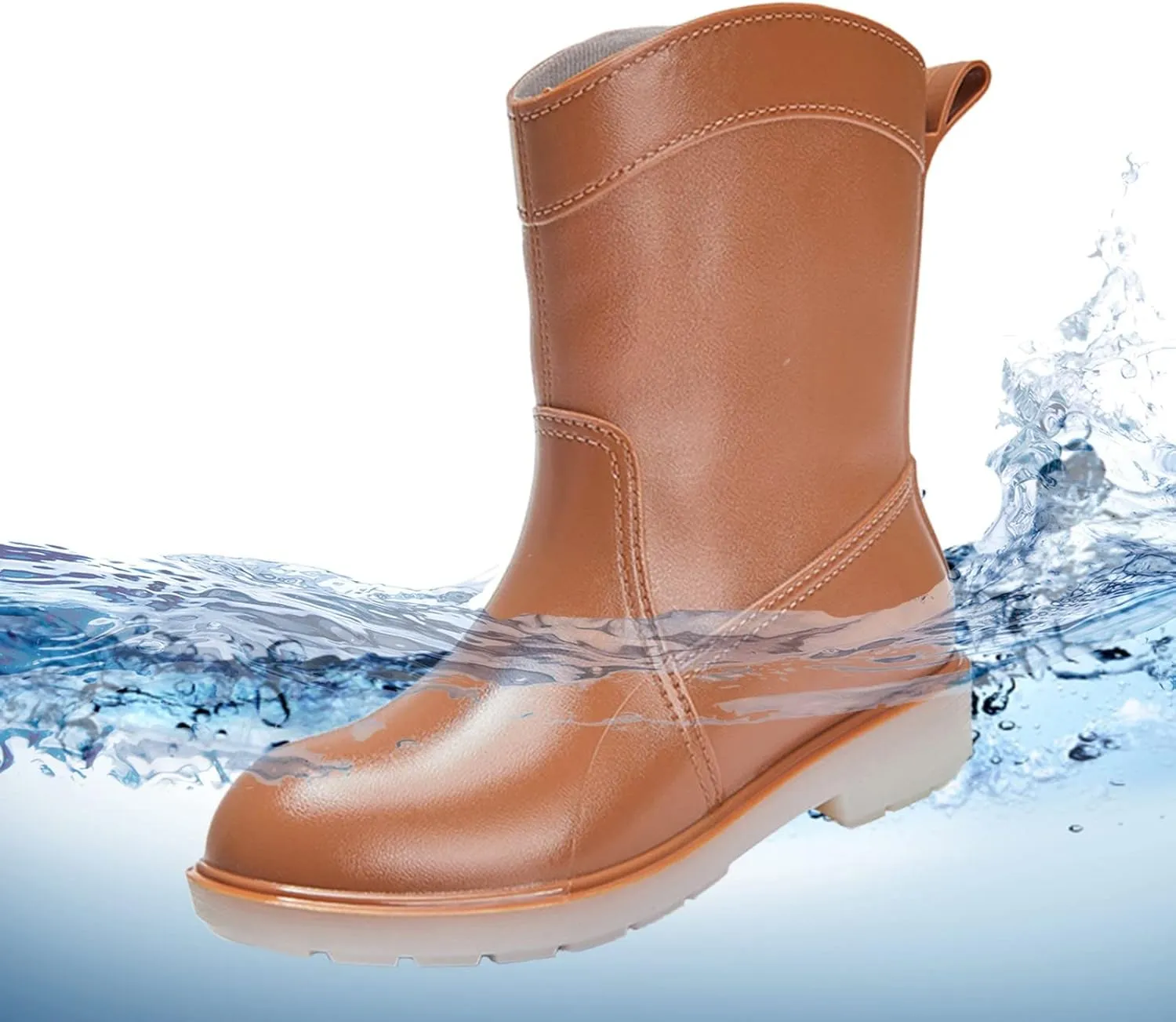 BORAMAX Tall rain Boots for Women and Waterproof Garden Shoes, Anti-Slipping Rainboots for Ladies Stylish Light Car Wash Footwear for Lawn Care, Gardening