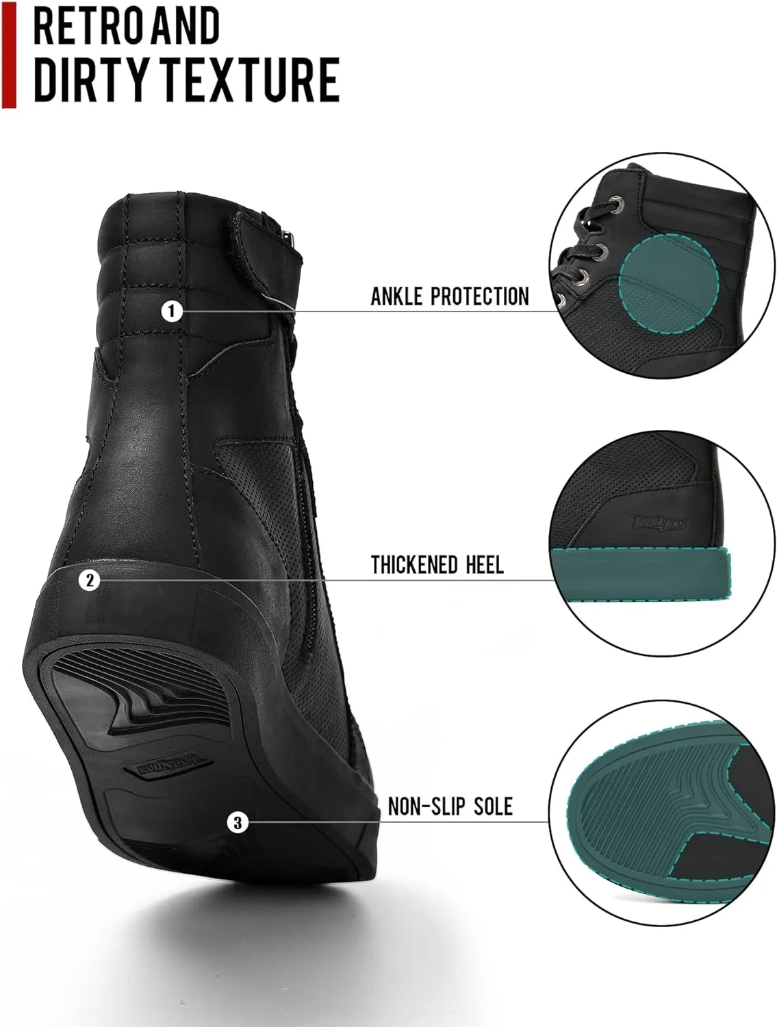 BORLENI Cowhide Leather Motorcycle Breathable Riding Shoes - Casual Outdoor Street Motorcycle Boots for Men
