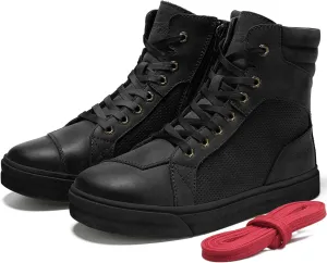 BORLENI Cowhide Leather Motorcycle Breathable Riding Shoes - Casual Outdoor Street Motorcycle Boots for Men