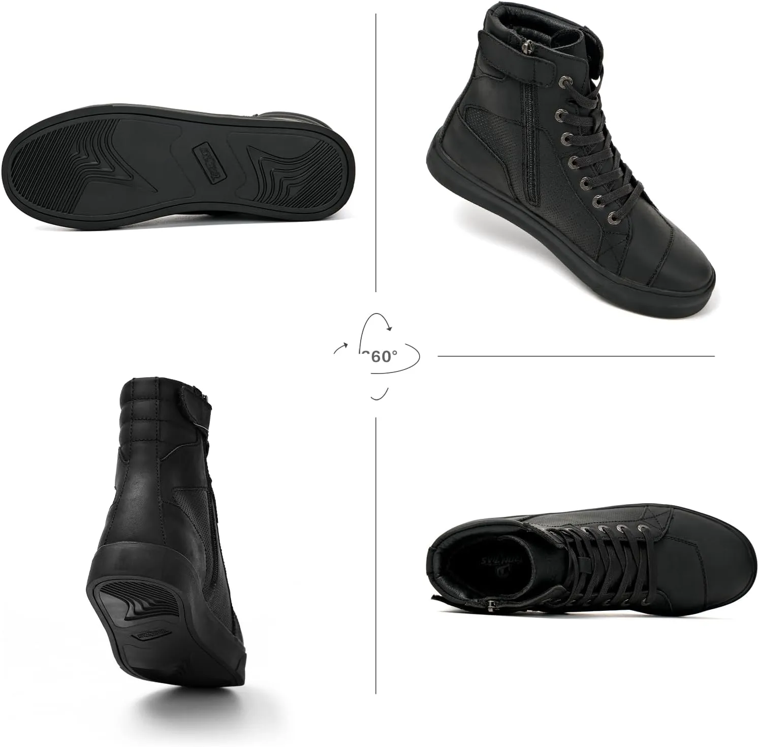 BORLENI Cowhide Leather Motorcycle Breathable Riding Shoes - Casual Outdoor Street Motorcycle Boots for Men