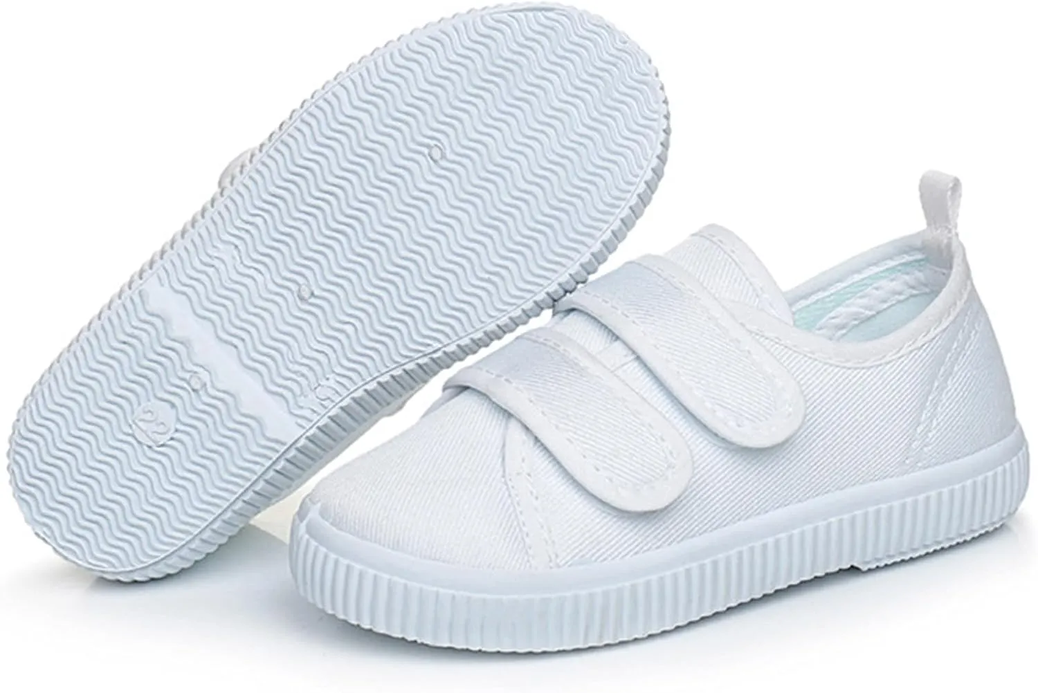 Boys Girls Canvas Sneakers Casual Low Top Slip On Flats Lightweight Comfy White Walking School Shoes