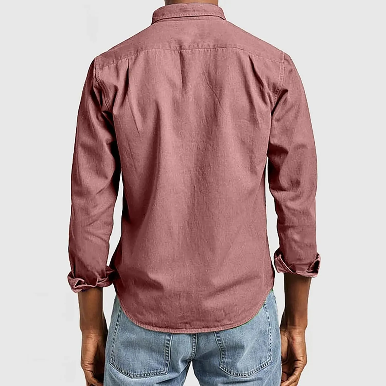 Button Down Shirt for Men Fashion Solid Lapel Long Sleeve Dress Shirts Casual Heavywegiht Untucked Blouse with Pocket