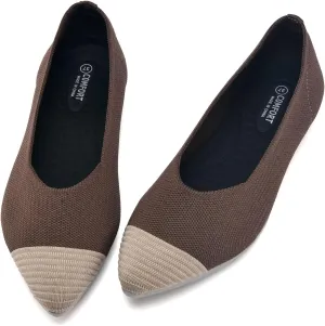 Buyrew Women's Flats Pointed Toe Ballet Shoes Knit Dress Shoes Low Wedge Slip On Arch Support Walking Office Business Flats