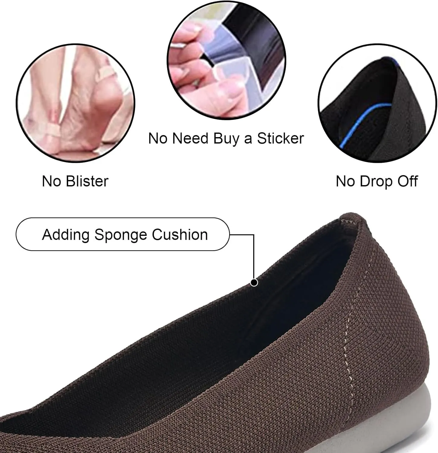 Buyrew Women's Flats Pointed Toe Ballet Shoes Knit Dress Shoes Low Wedge Slip On Arch Support Walking Office Business Flats