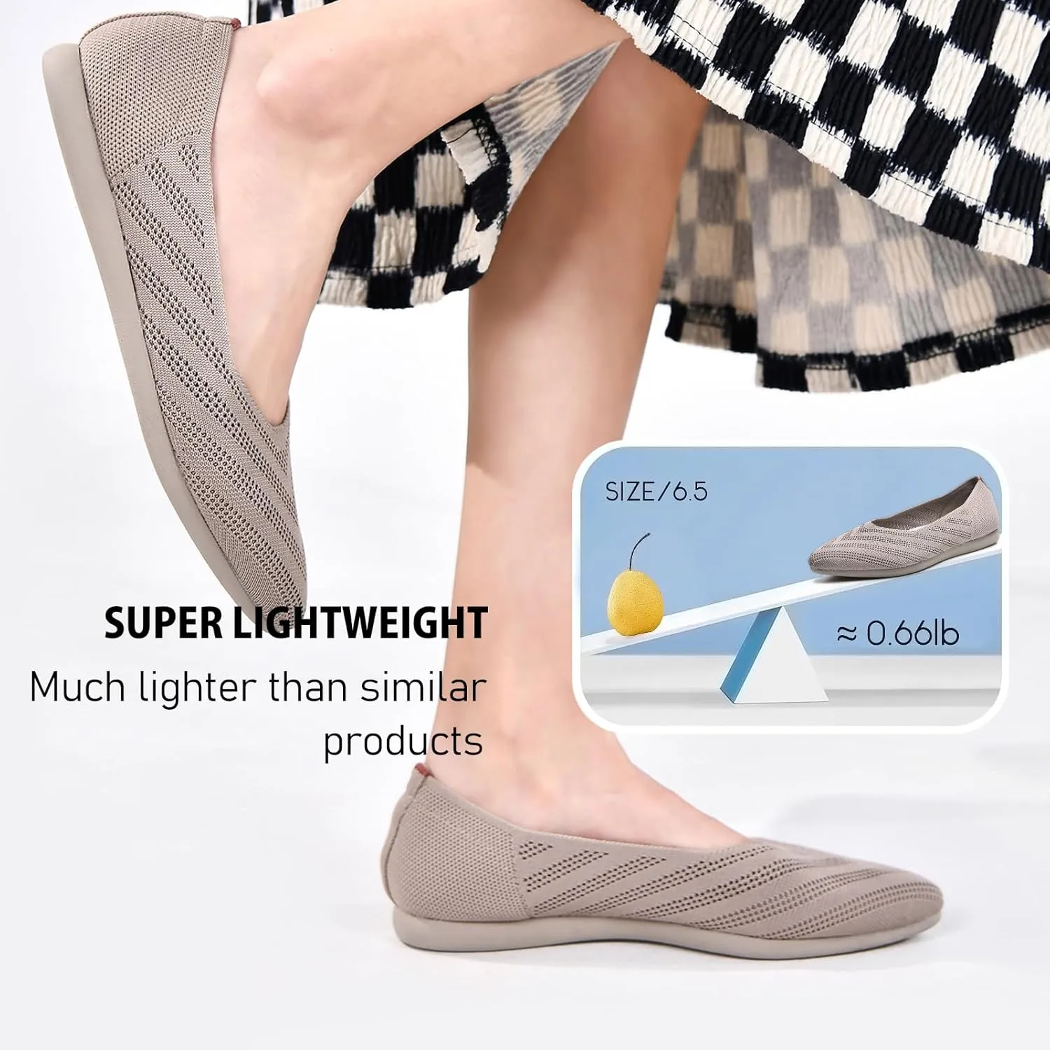 Buyrew Women's Flats Pointed Toe Ballet Shoes Knit Dress Shoes Low Wedge Slip On Arch Support Walking Office Business Flats