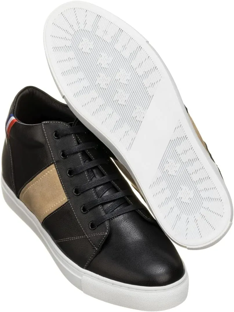 CALTO Men's Invisible Height Increasing Elevator Shoes - Black Leather Midtop Lace-up Casual Fashion Sneakers - 2.8 Inches Taller - K53100 - Size 7 D(M) US