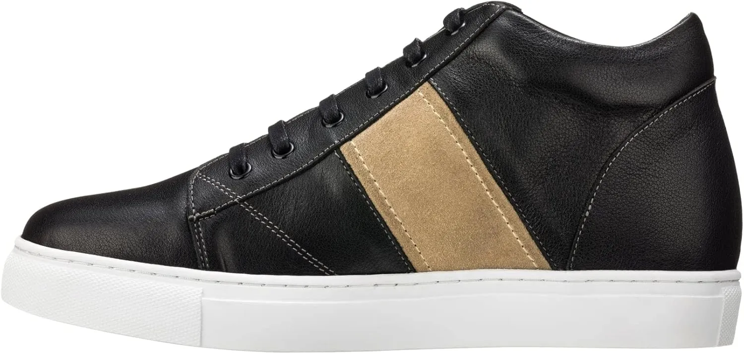 CALTO Men's Invisible Height Increasing Elevator Shoes - Black Leather Midtop Lace-up Casual Fashion Sneakers - 2.8 Inches Taller - K53100 - Size 7 D(M) US