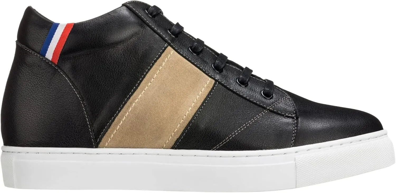 CALTO Men's Invisible Height Increasing Elevator Shoes - Black Leather Midtop Lace-up Casual Fashion Sneakers - 2.8 Inches Taller - K53100 - Size 7 D(M) US