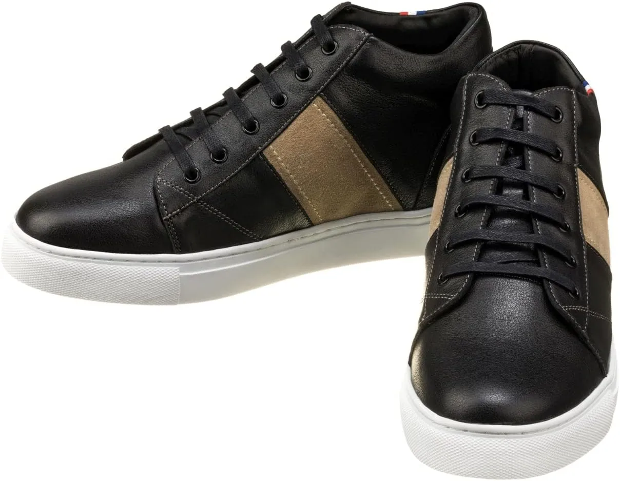 CALTO Men's Invisible Height Increasing Elevator Shoes - Black Leather Midtop Lace-up Casual Fashion Sneakers - 2.8 Inches Taller - K53100 - Size 7 D(M) US