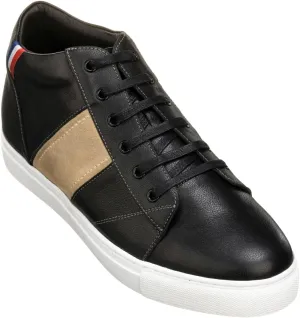 CALTO Men's Invisible Height Increasing Elevator Shoes - Black Leather Midtop Lace-up Casual Fashion Sneakers - 2.8 Inches Taller - K53100 - Size 7 D(M) US