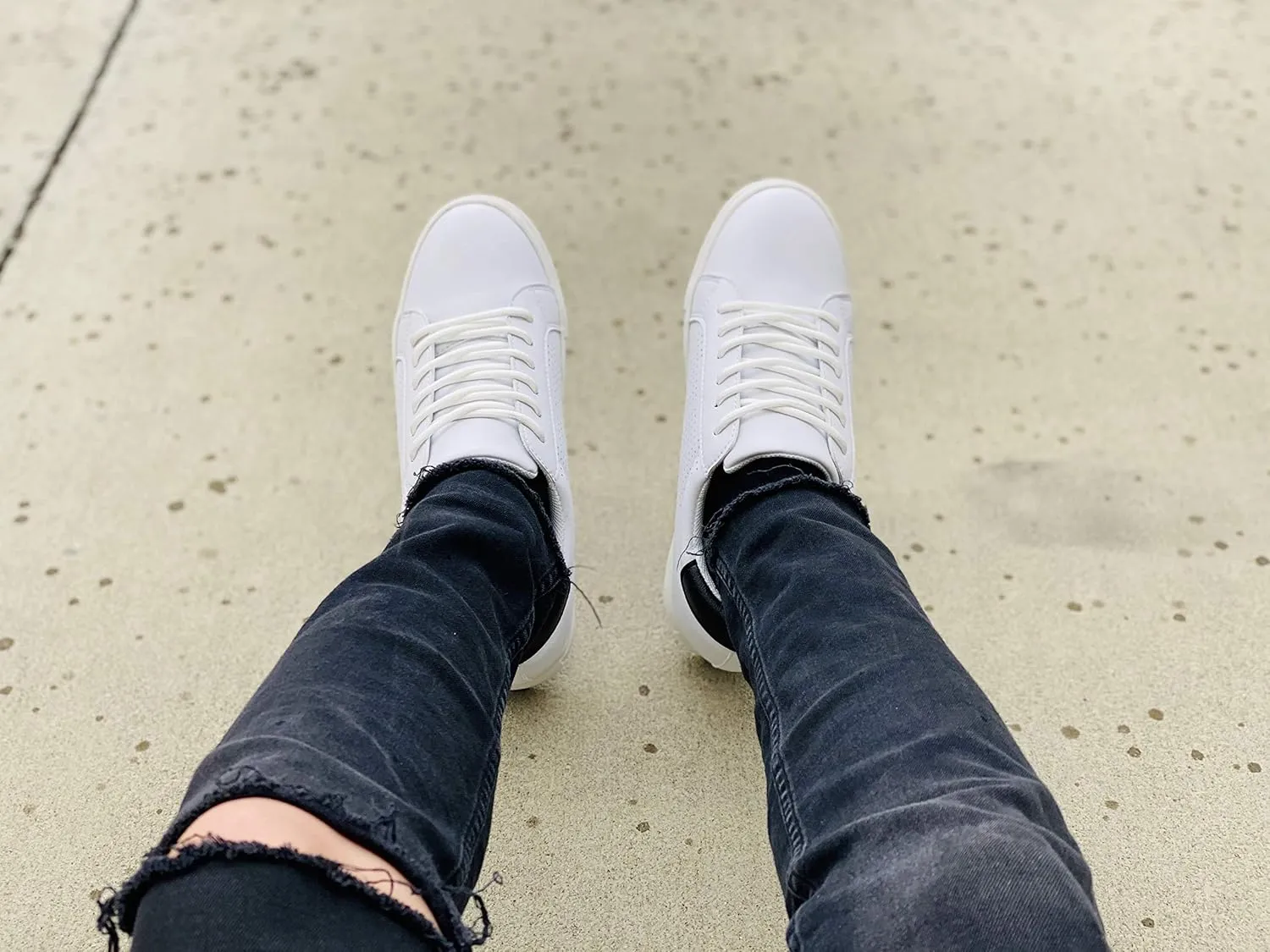 CALTO Men's Invisible Height Increasing Elevator Shoes - White Leather Lightweight Lace-up Casual Fashion Sneakers - 2.6 Inches Taller - H0833 - Size 9 D(M) US