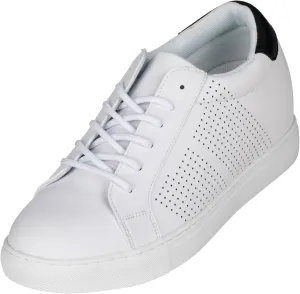 CALTO Men's Invisible Height Increasing Elevator Shoes - White Leather Lightweight Lace-up Casual Fashion Sneakers - 2.6 Inches Taller - H0833 - Size 9 D(M) US