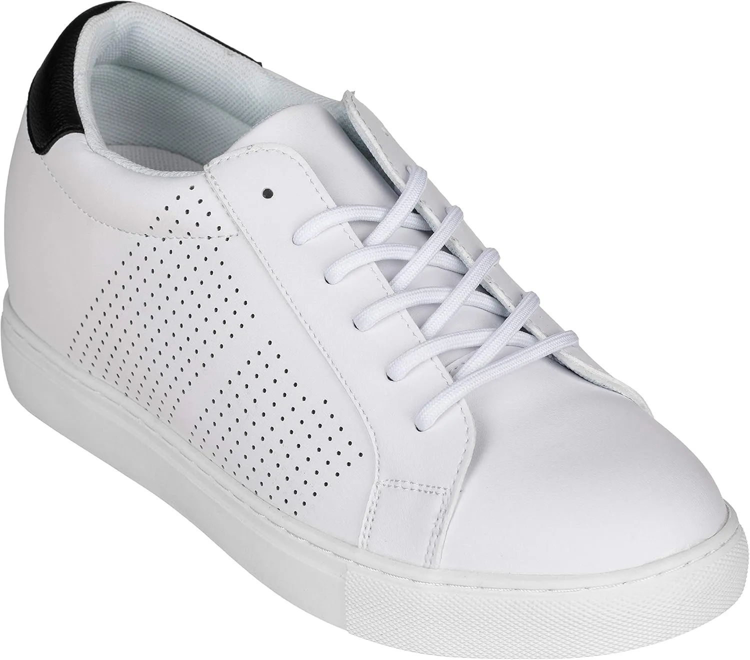 CALTO Men's Invisible Height Increasing Elevator Shoes - White Leather Lightweight Lace-up Casual Fashion Sneakers - 2.6 Inches Taller - H0833 - Size 9 D(M) US