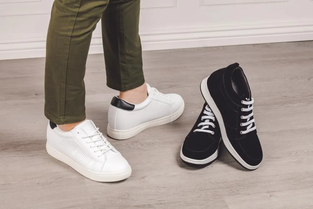 CALTO Men's Invisible Height Increasing Elevator Shoes - White Leather Lightweight Lace-up Casual Fashion Sneakers - 2.6 Inches Taller - H0833 - Size 9 D(M) US