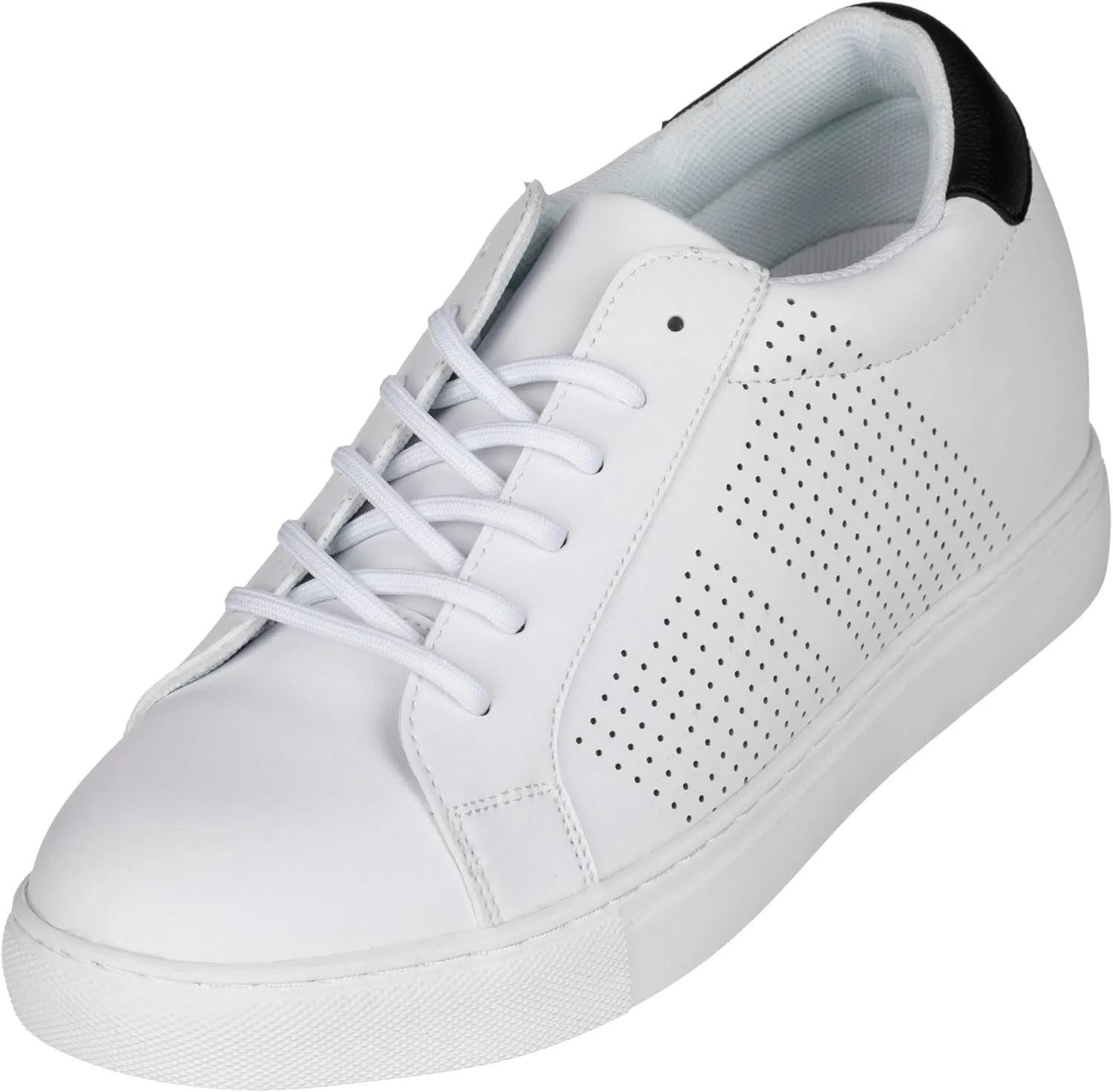 CALTO Men's Invisible Height Increasing Elevator Shoes - White Leather Lightweight Lace-up Casual Fashion Sneakers - 2.6 Inches Taller - H0833 - Size 9 D(M) US