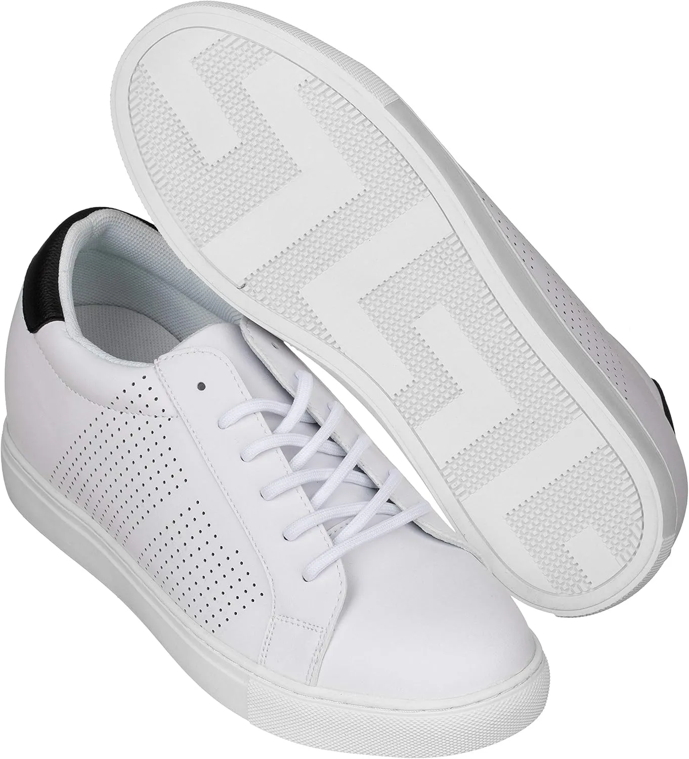 CALTO Men's Invisible Height Increasing Elevator Shoes - White Leather Lightweight Lace-up Casual Fashion Sneakers - 2.6 Inches Taller - H0833 - Size 9 D(M) US