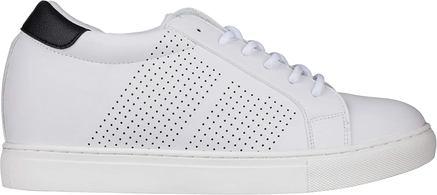 CALTO Men's Invisible Height Increasing Elevator Shoes - White Leather Lightweight Lace-up Casual Fashion Sneakers - 2.6 Inches Taller - H0833 - Size 9 D(M) US