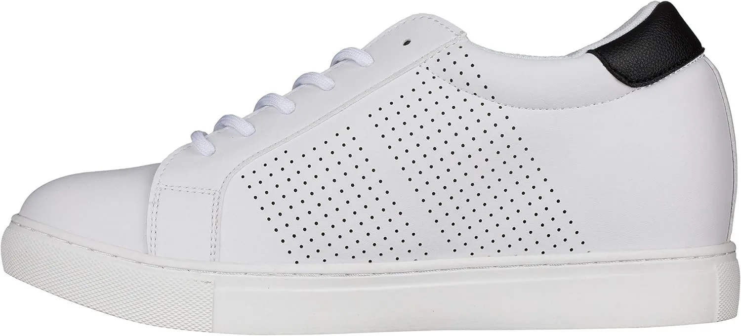 CALTO Men's Invisible Height Increasing Elevator Shoes - White Leather Lightweight Lace-up Casual Fashion Sneakers - 2.6 Inches Taller - H0833 - Size 9 D(M) US