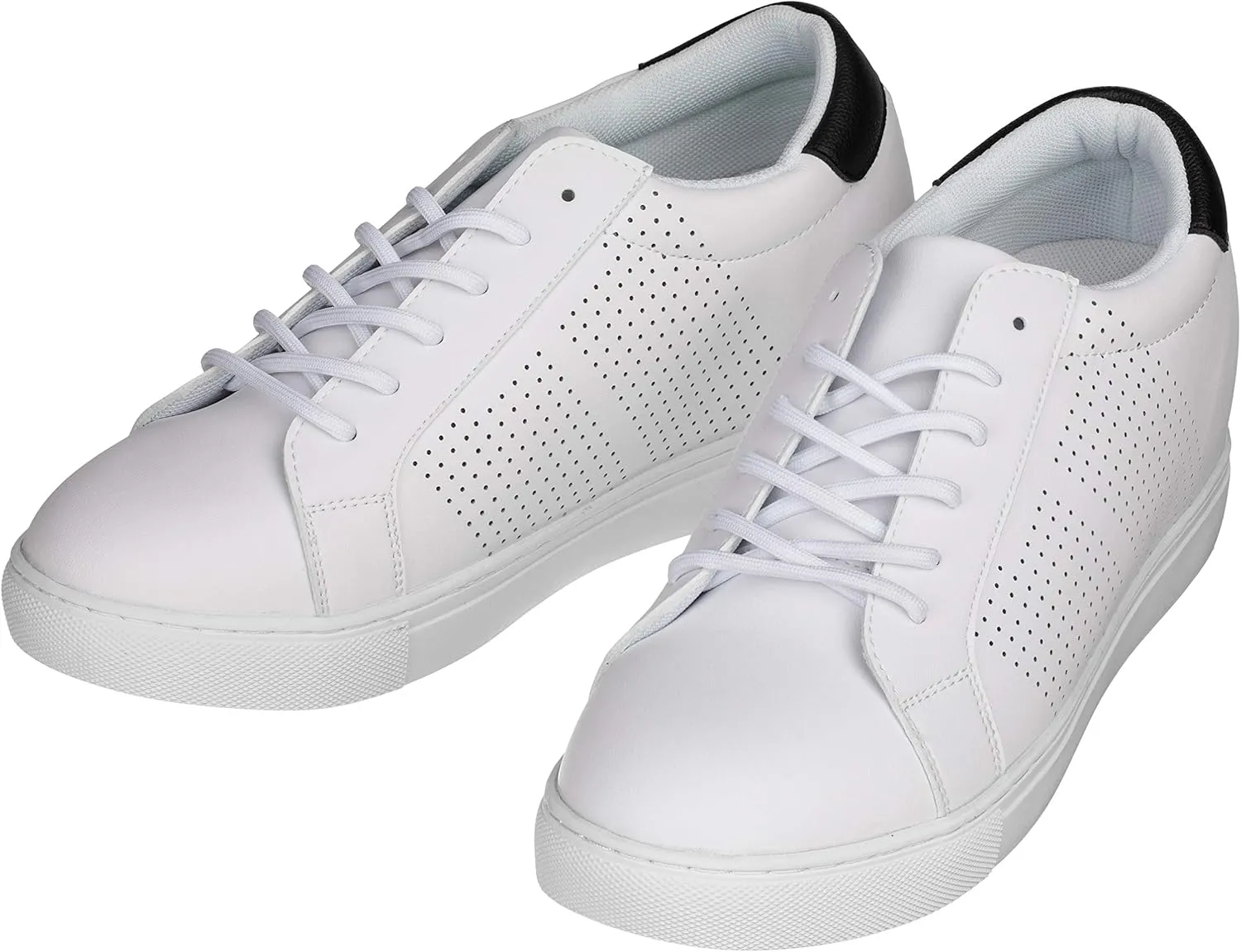 CALTO Men's Invisible Height Increasing Elevator Shoes - White Leather Lightweight Lace-up Casual Fashion Sneakers - 2.6 Inches Taller - H0833 - Size 9 D(M) US