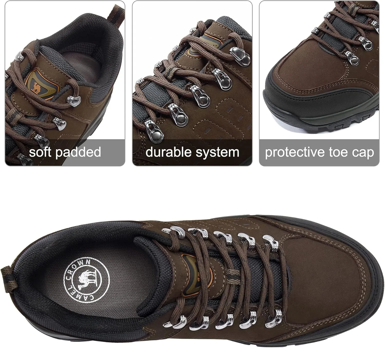 CAMEL CROWN Mens Hiking Shoes Waterproof Comfortable Work Shoes for Men Walking Outdoors Low-Cut Work Boots for Men