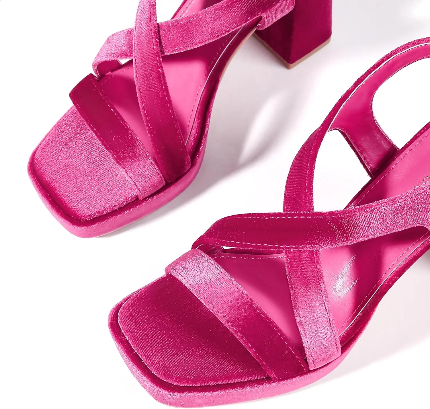 CAMSSOO Platform Heels Crisscross Strappy Platform Heels for Women Chunky Platform Sandals Open Square Toe Ankle Strap 3.74 IN High Heeled Sandals Dress Shoes