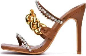 Cape Robbin Vavaboom Sexy Stiletto High Heels for Women, Square Toe Shoes Heels with Link and Faux Rhinestones