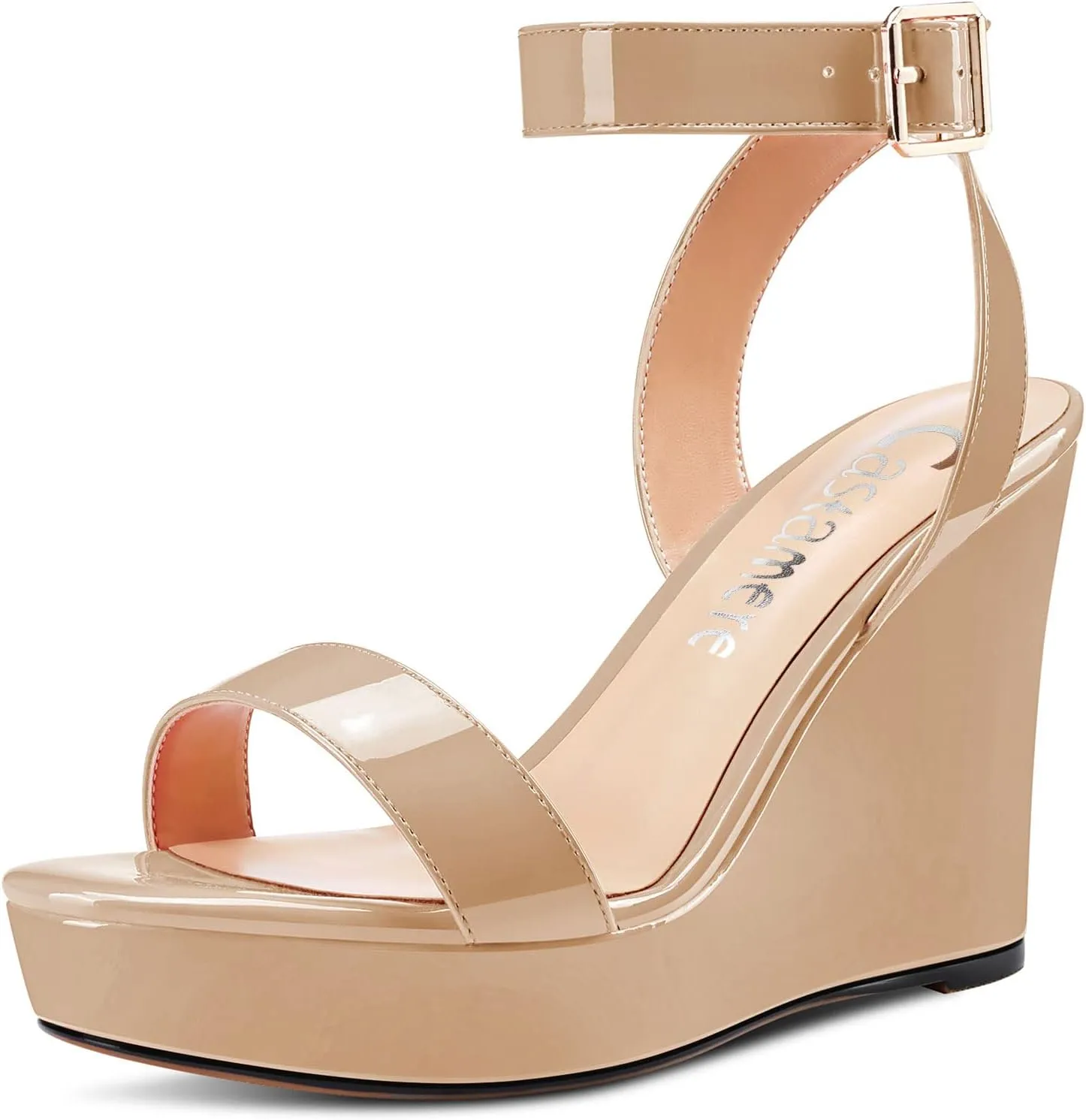 Castamere Women High Wedge Platform Heel Peep Open Toe Sandals Ankle Strap Clear Wedding Classic 3.9 Inches Heels