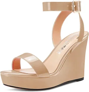 Castamere Women High Wedge Platform Heel Peep Open Toe Sandals Ankle Strap Clear Wedding Classic 3.9 Inches Heels