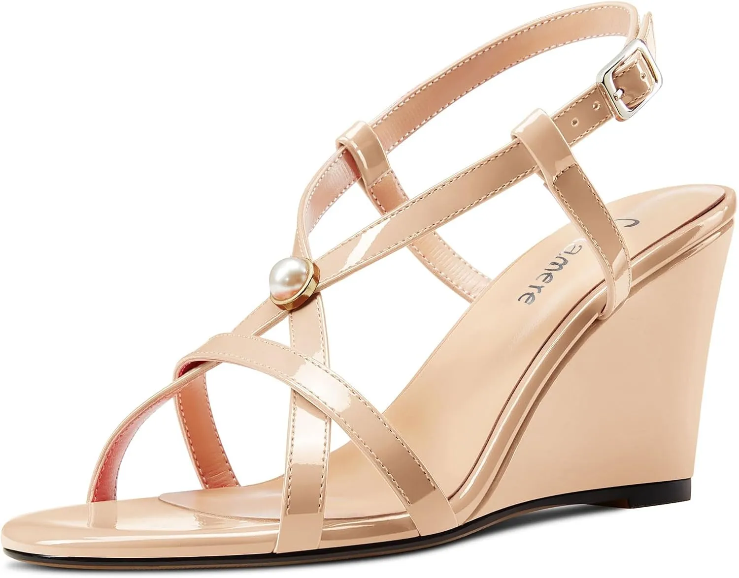 Castamere Womens High Wedge Heel Open Toe Slingback Cross-Strap Slip-on Gladiator Pearls Sandals Prom Summer 3.9 Inches Heels