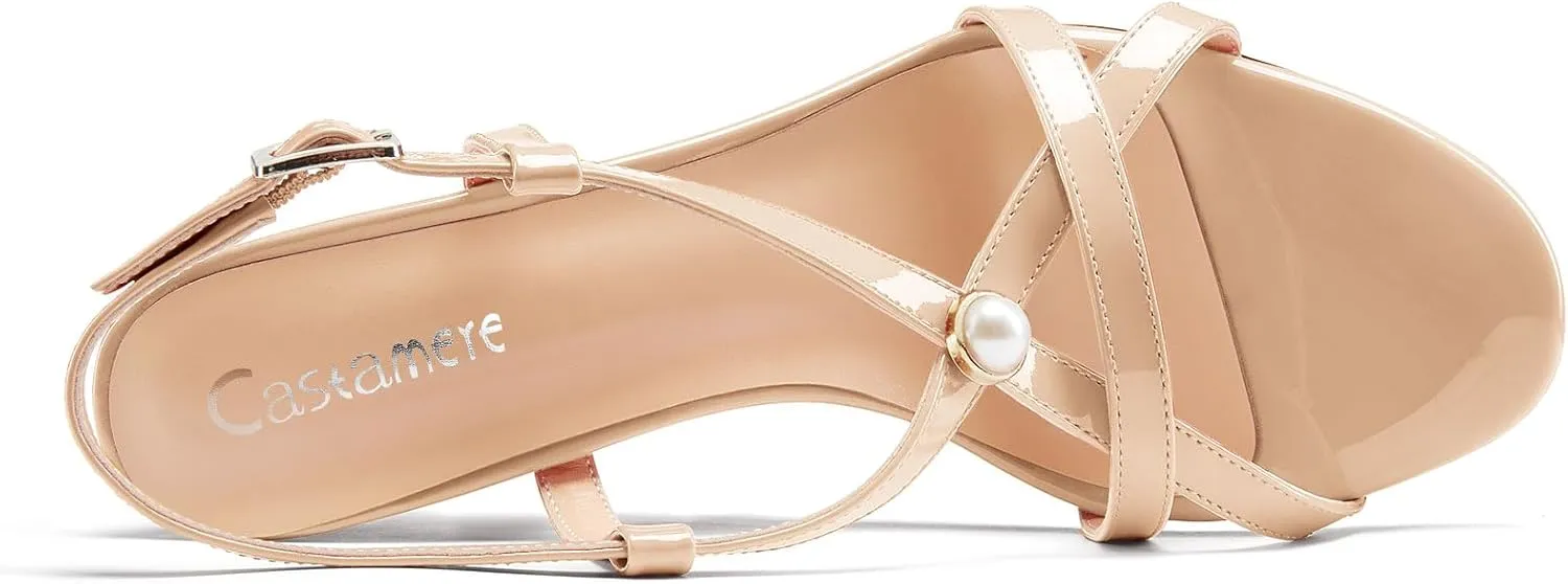 Castamere Womens High Wedge Heel Open Toe Slingback Cross-Strap Slip-on Gladiator Pearls Sandals Prom Summer 3.9 Inches Heels