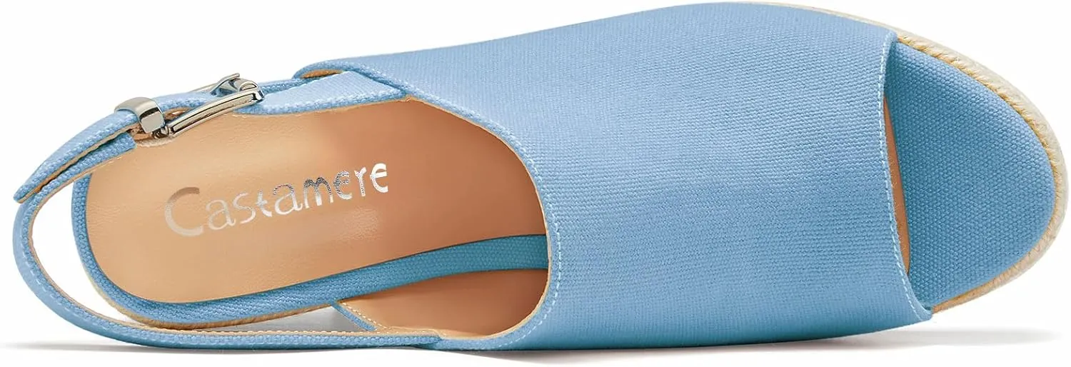 Castamere Womens High Wedge Platform Heel Peep Open Toe Slip-on Sandals Slingback Prom Casual Summer 3.9 Inches Heels