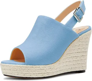 Castamere Womens High Wedge Platform Heel Peep Open Toe Slip-on Sandals Slingback Prom Casual Summer 3.9 Inches Heels