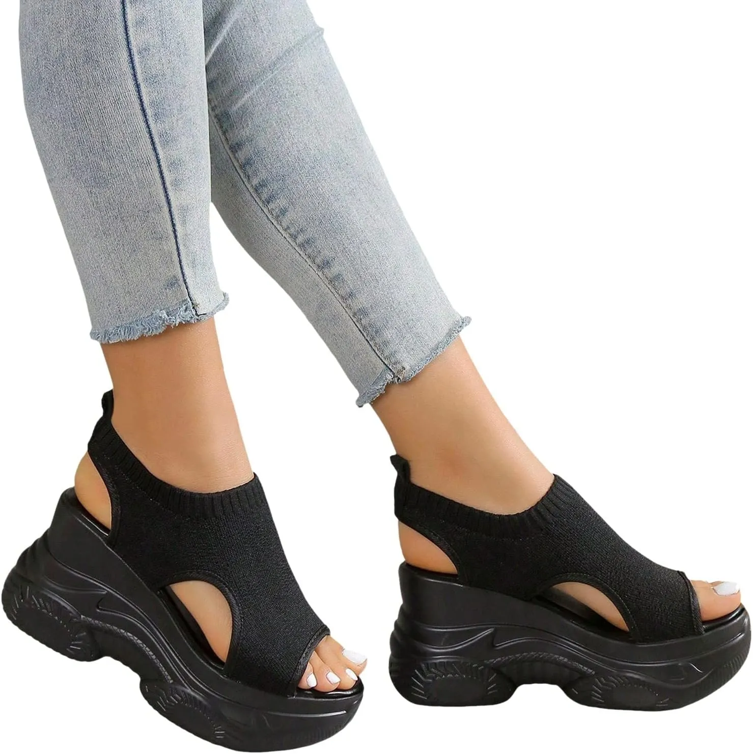 Casual 2024 Wedge Sandals for Women Spring Sports Summer Breathable Sexy Dressy Thick Sole Trendy Peep Toe Cute Mesh