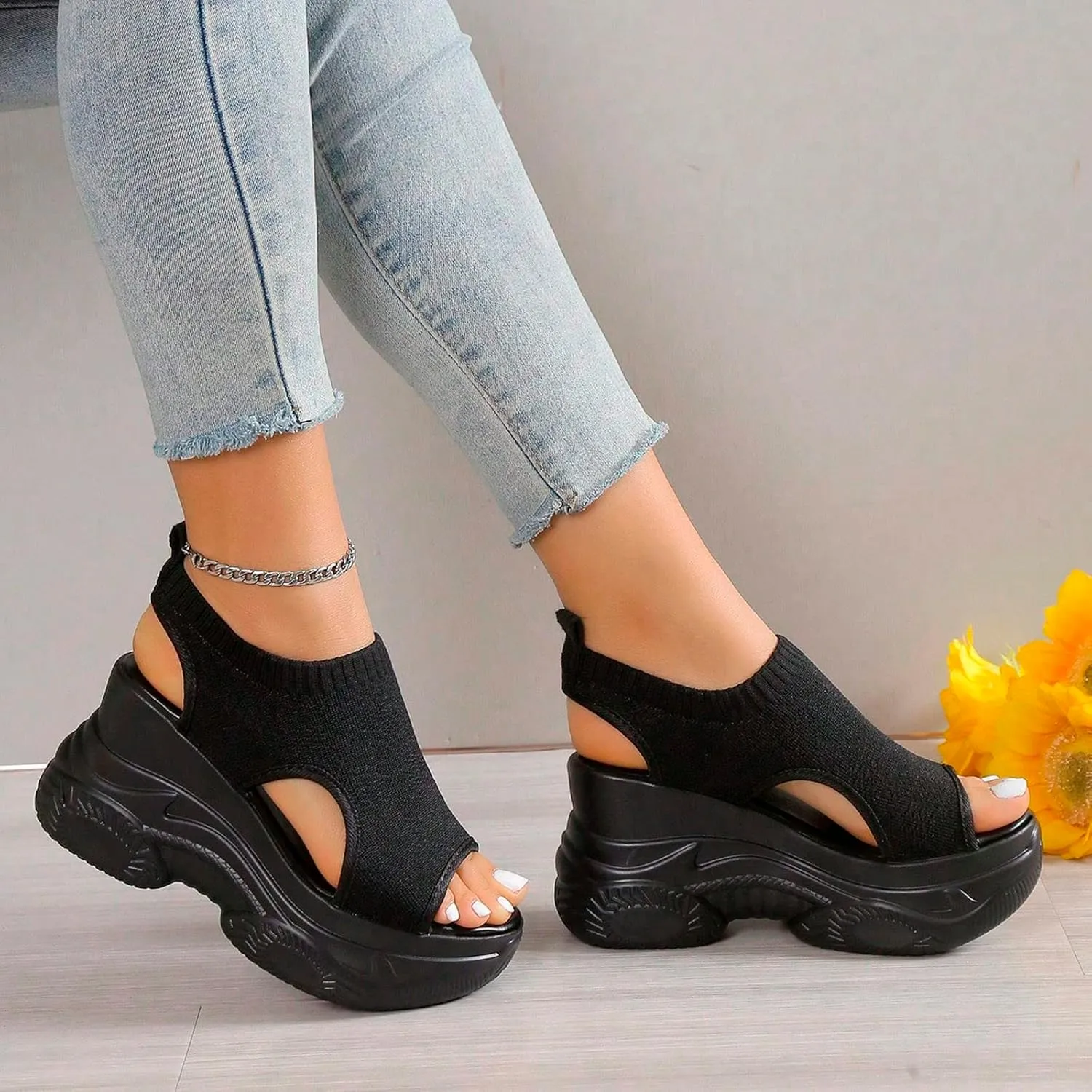 Casual 2024 Wedge Sandals for Women Spring Sports Summer Breathable Sexy Dressy Thick Sole Trendy Peep Toe Cute Mesh