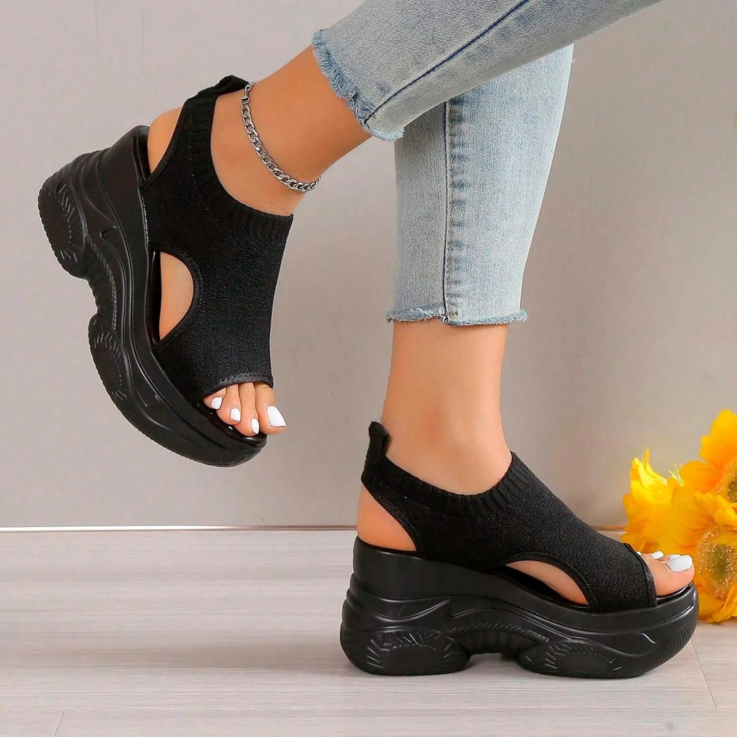 Casual 2024 Wedge Sandals for Women Spring Sports Summer Breathable Sexy Dressy Thick Sole Trendy Peep Toe Cute Mesh