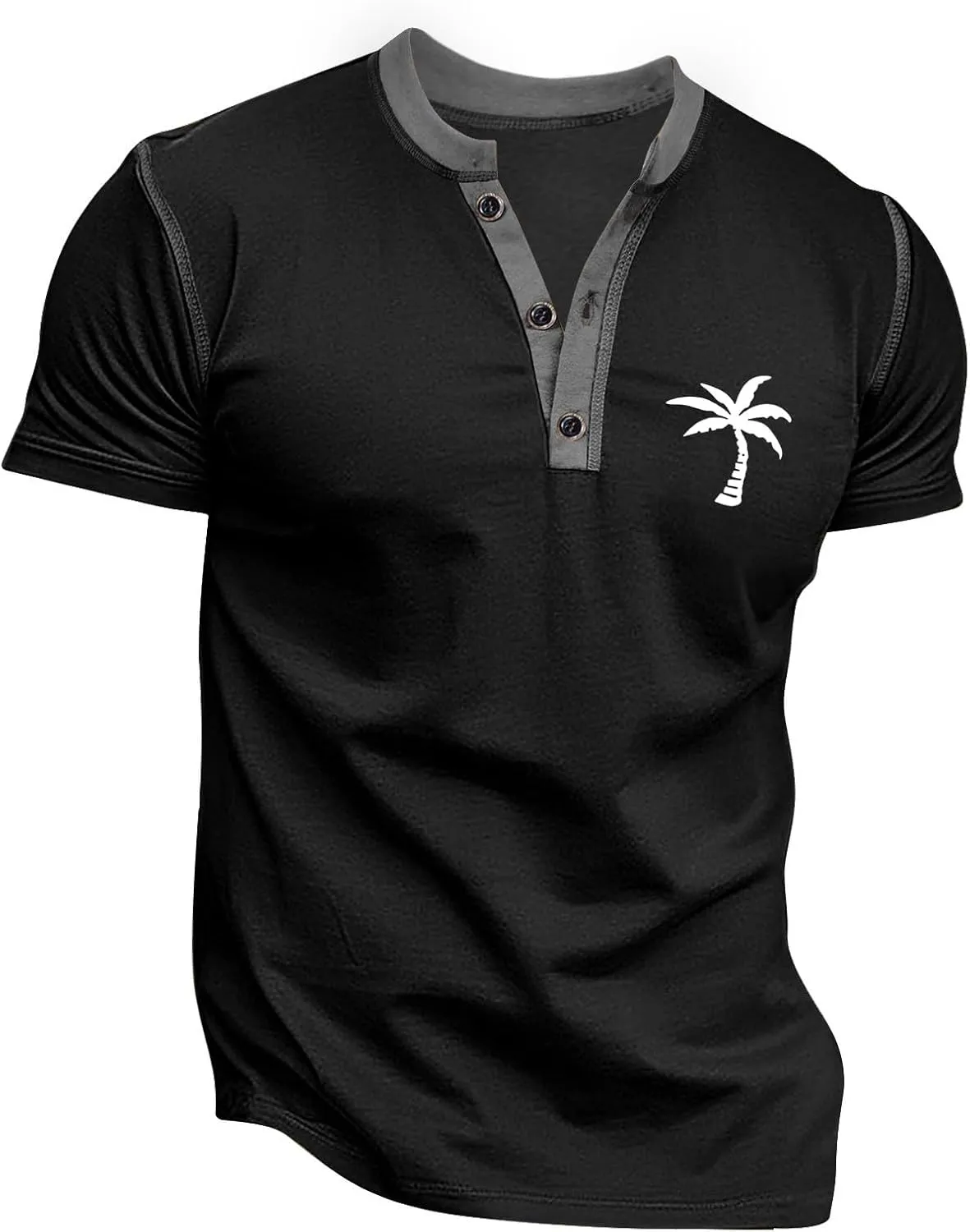 Casual Henley Shirts for Men Classic Button Cotton Short Sleeve Graphic T-Shirt Summer Basic Lightweight Sports Tees