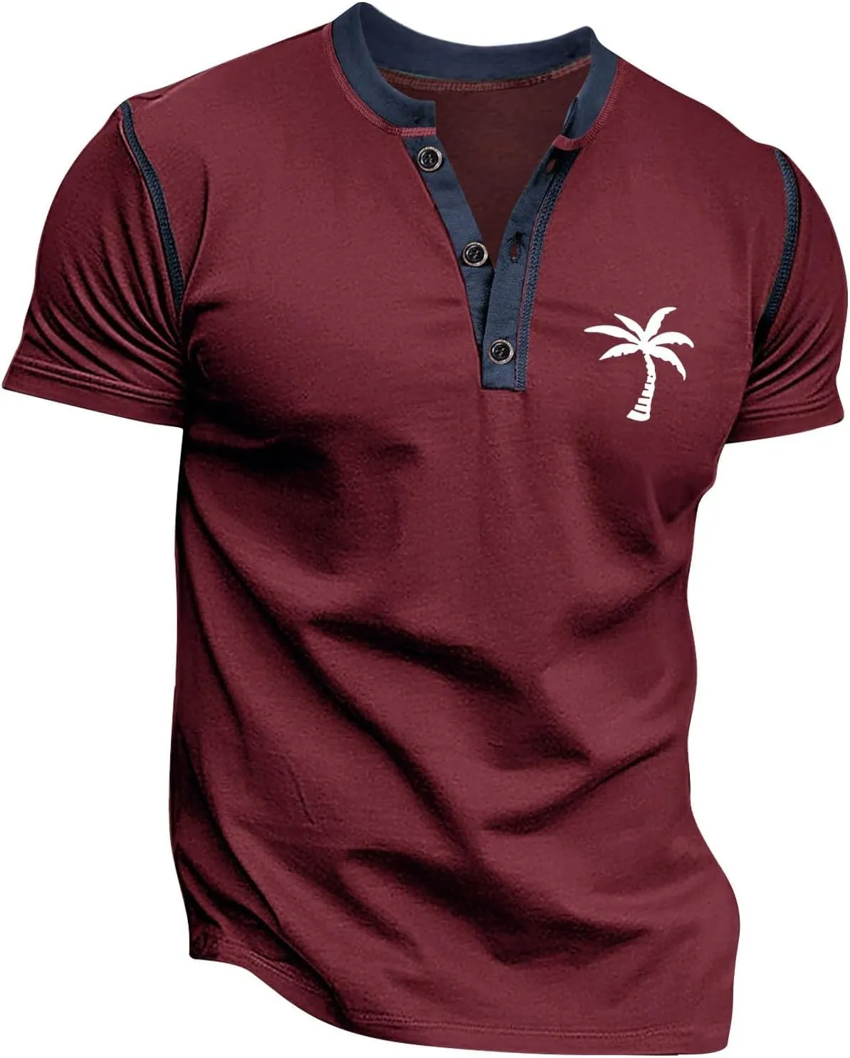 Casual Henley Shirts for Men Classic Button Cotton Short Sleeve Graphic T-Shirt Summer Basic Lightweight Sports Tees