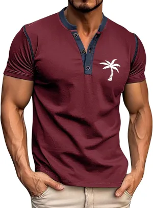 Casual Henley Shirts for Men Classic Button Cotton Short Sleeve Graphic T-Shirt Summer Basic Lightweight Sports Tees