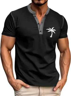 Casual Henley Shirts for Men Classic Button Cotton Short Sleeve Graphic T-Shirt Summer Basic Lightweight Sports Tees