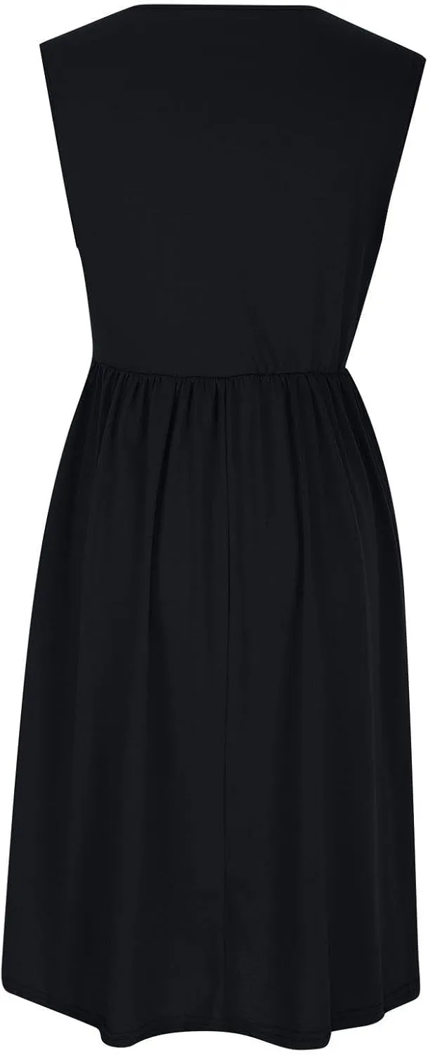 Casual Sun Dresses for Women Summer Trendy Crewneck Sleeveless Vacation Dresses A-Line Maxi Dress with Pockets