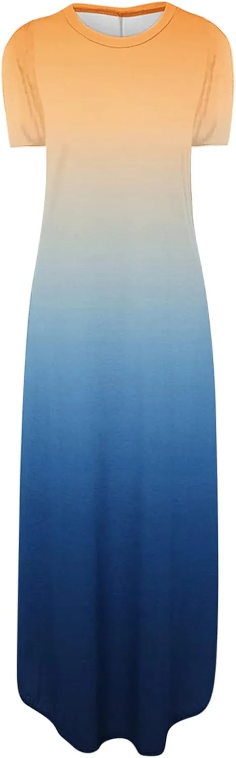 Ceboyel Women's Summer Dresses 2023 Casual Long Maxi Dress Short Sleeve Tshirt Dresses Boho Trendy Hawaiian Beach Clothing