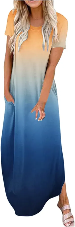 Ceboyel Women's Summer Dresses 2023 Casual Long Maxi Dress Short Sleeve Tshirt Dresses Boho Trendy Hawaiian Beach Clothing