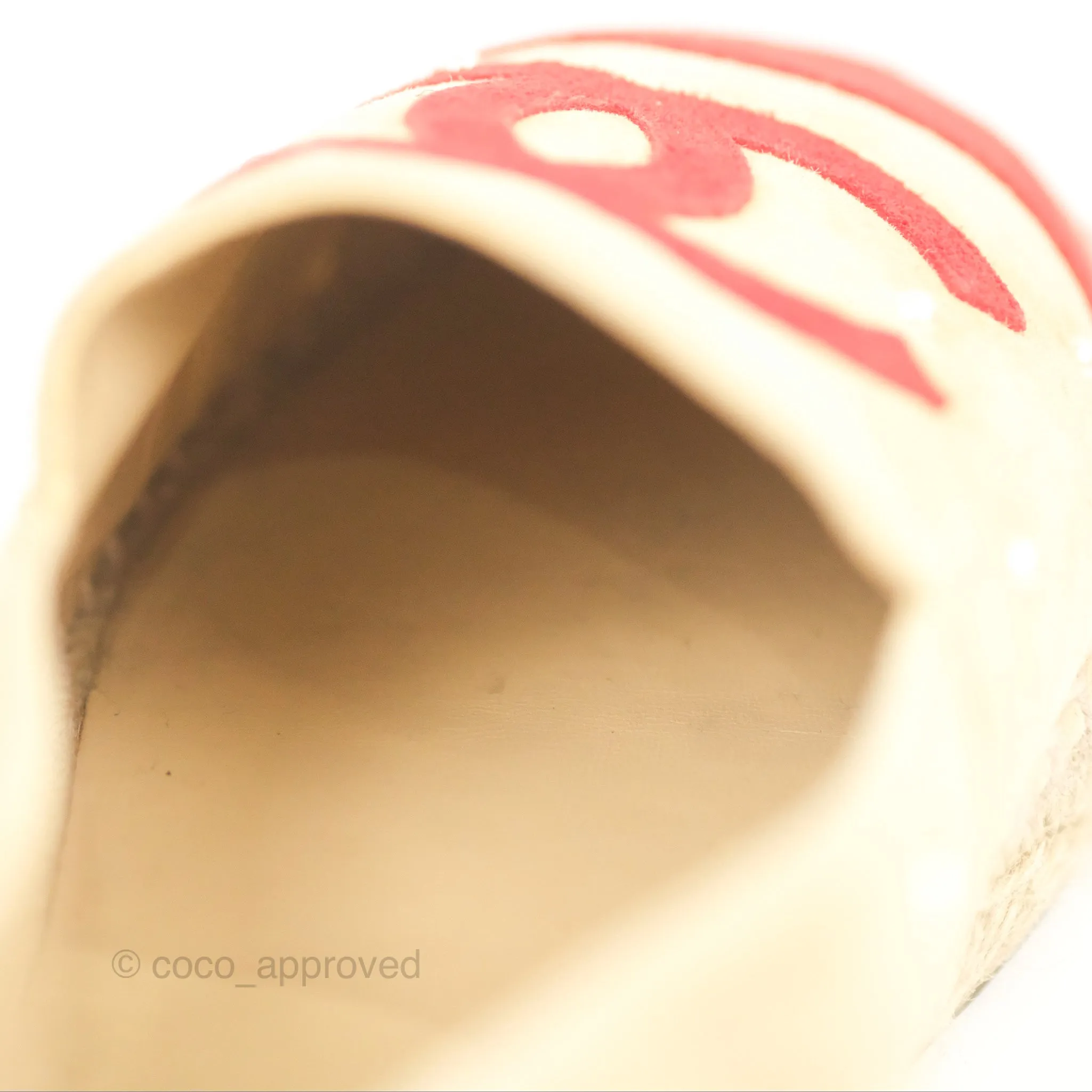 Chanel CC Beige Red Espadrilles with Pearl Size 39
