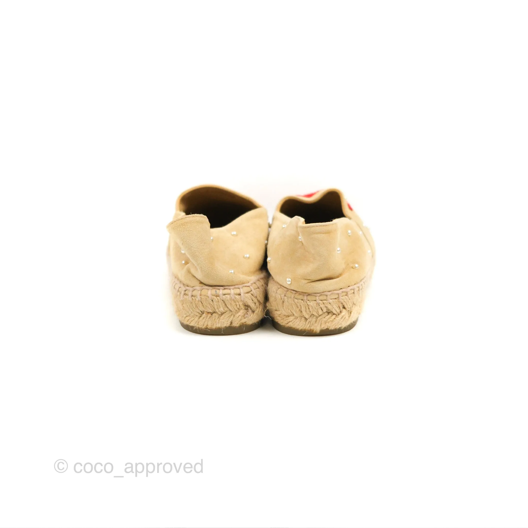 Chanel CC Beige Red Espadrilles with Pearl Size 39