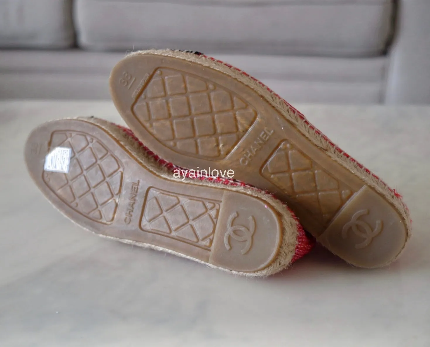 CHANEL Red Black Tweed Espadrilles Shoes Size 38 EU