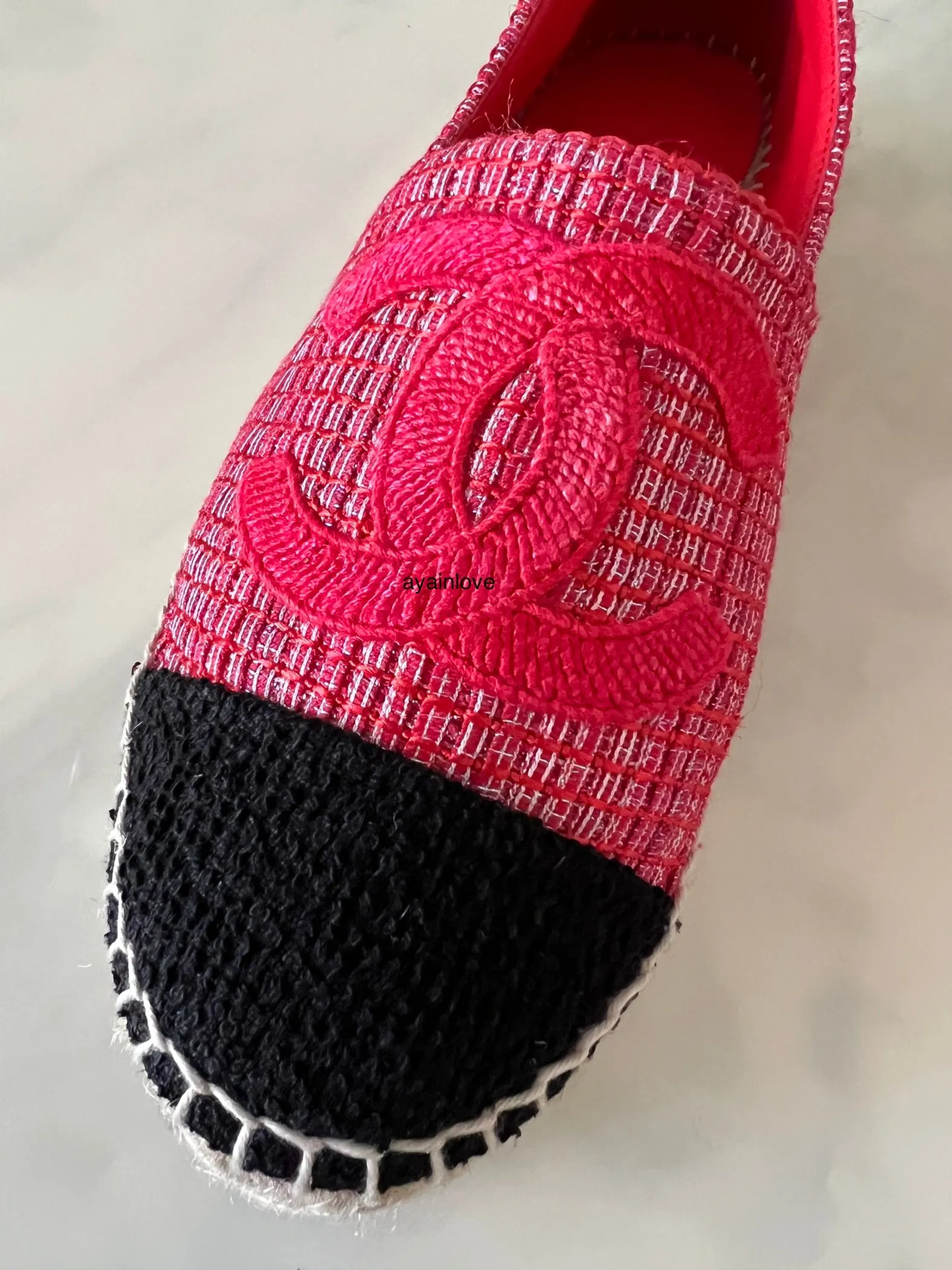 CHANEL Red Black Tweed Espadrilles Shoes Size 38 EU
