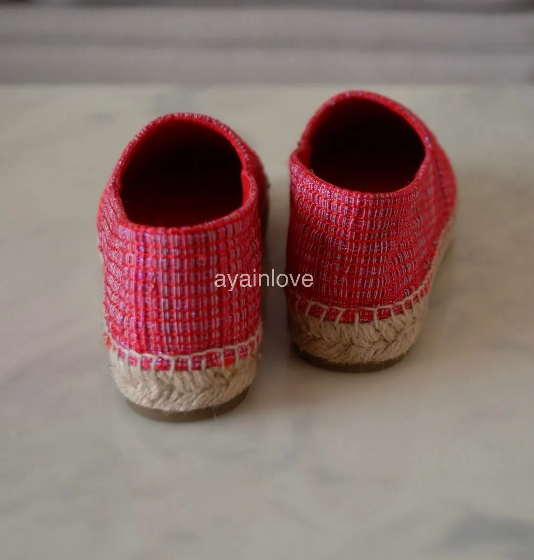 CHANEL Red Black Tweed Espadrilles Shoes Size 38 EU