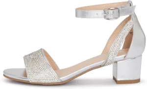 Chariot & Co -Slide-IIS- Girls/Kids/Children Rhinestone Open Toe Ankle Strap Block Party/Event/Dance Heeled Sandals