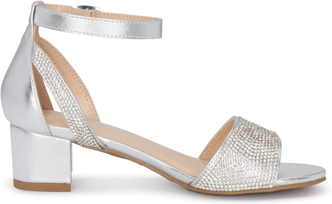 Chariot & Co -Slide-IIS- Girls/Kids/Children Rhinestone Open Toe Ankle Strap Block Party/Event/Dance Heeled Sandals