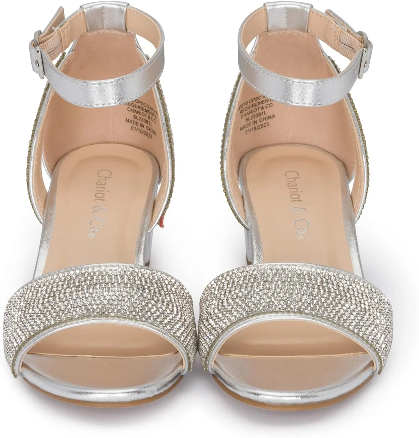 Chariot & Co -Slide-IIS- Girls/Kids/Children Rhinestone Open Toe Ankle Strap Block Party/Event/Dance Heeled Sandals